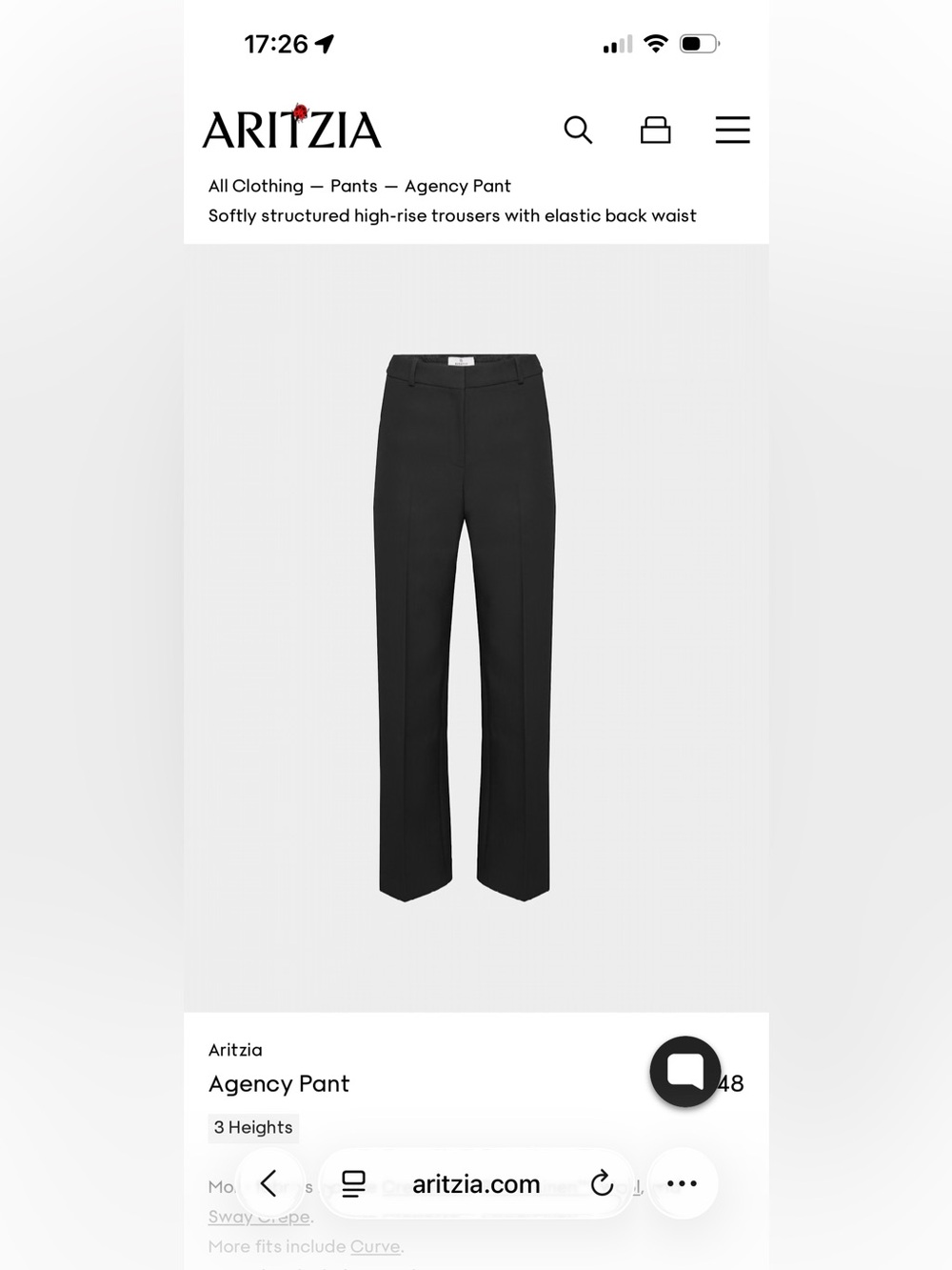 Aritzia Babaton Agency Pant Curve Fit